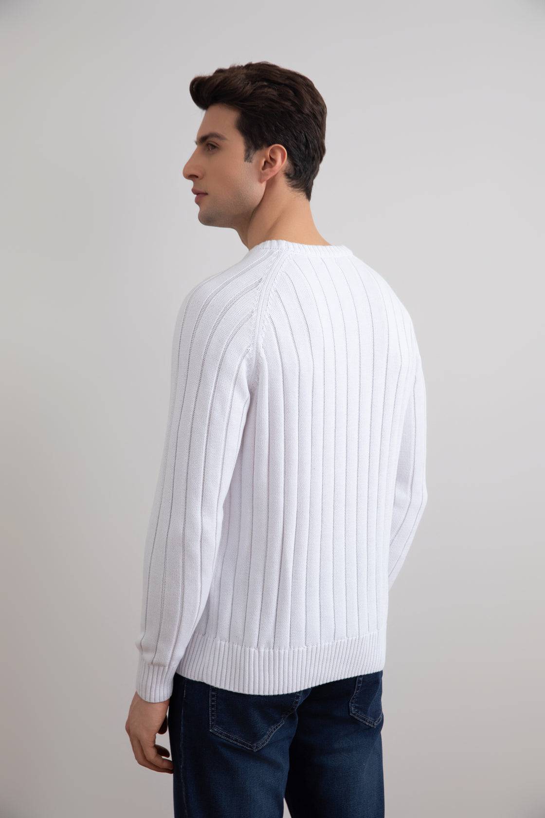 White Crewneck Rib knit sweater - Tour&Tate