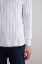 White Crewneck Rib knit sweater - Tour&Tate
