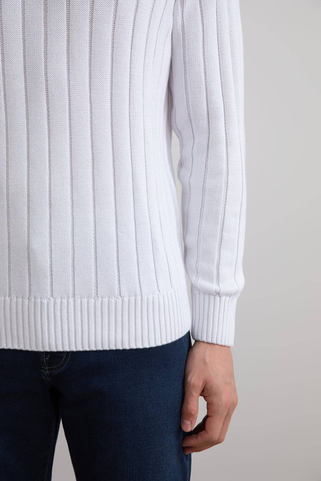 White Crewneck Rib knit sweater - Tour&Tate