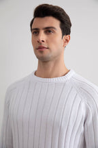 White Crewneck Rib knit sweater - Tour&Tate