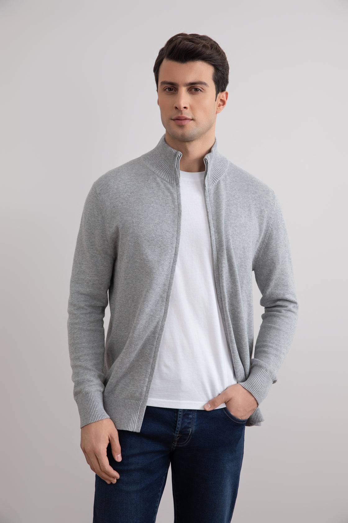 Grey Mélange Classic Zip-Up Cardigan - Tour&Tate