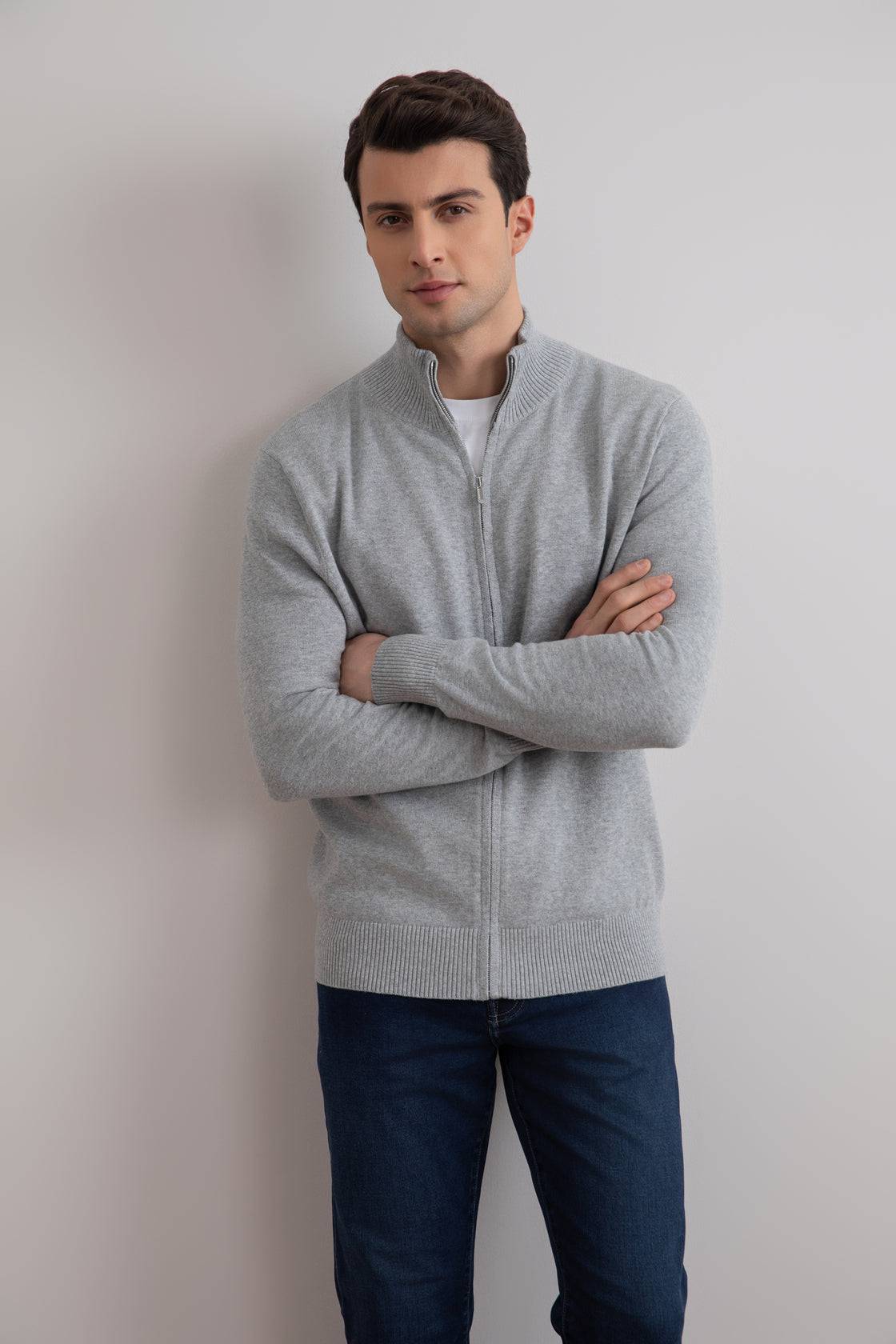Grey Mélange Classic Zip-Up Cardigan - Tour&Tate