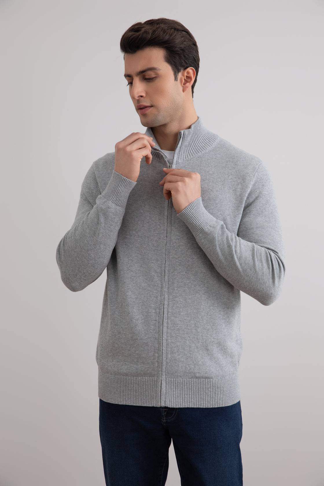 Grey Mélange Classic Zip-Up Cardigan - Tour&Tate