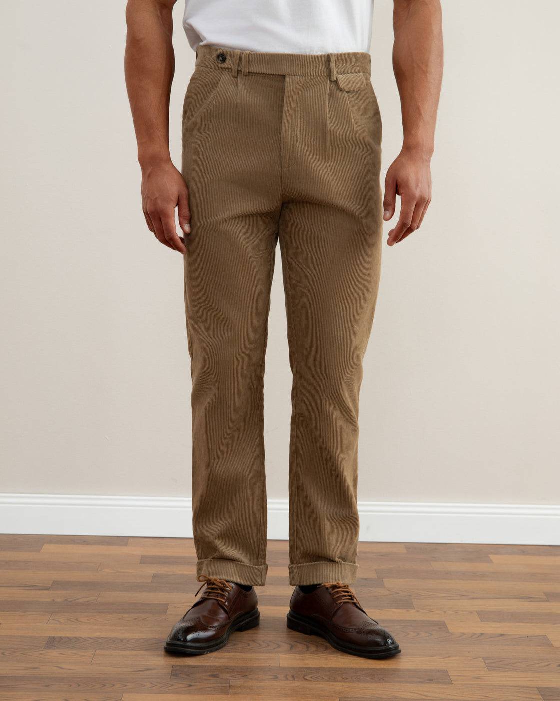 Tan Straight-Fit Corduroy Pants - Tour&Tate