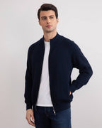 Navy English Rib Full Zip Cardigan - Tour&Tate