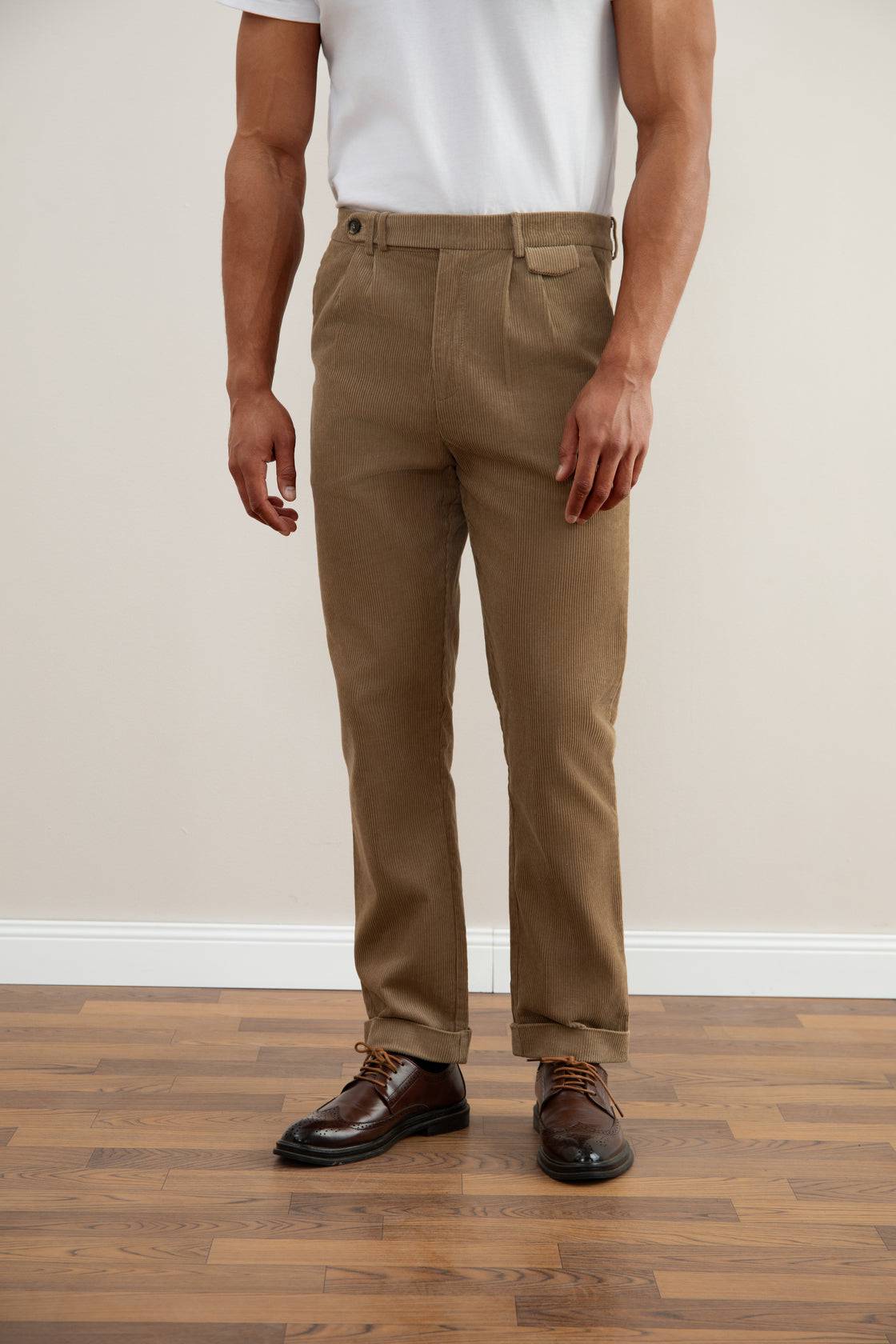 Tan Straight-Fit Corduroy Pants - Tour&Tate