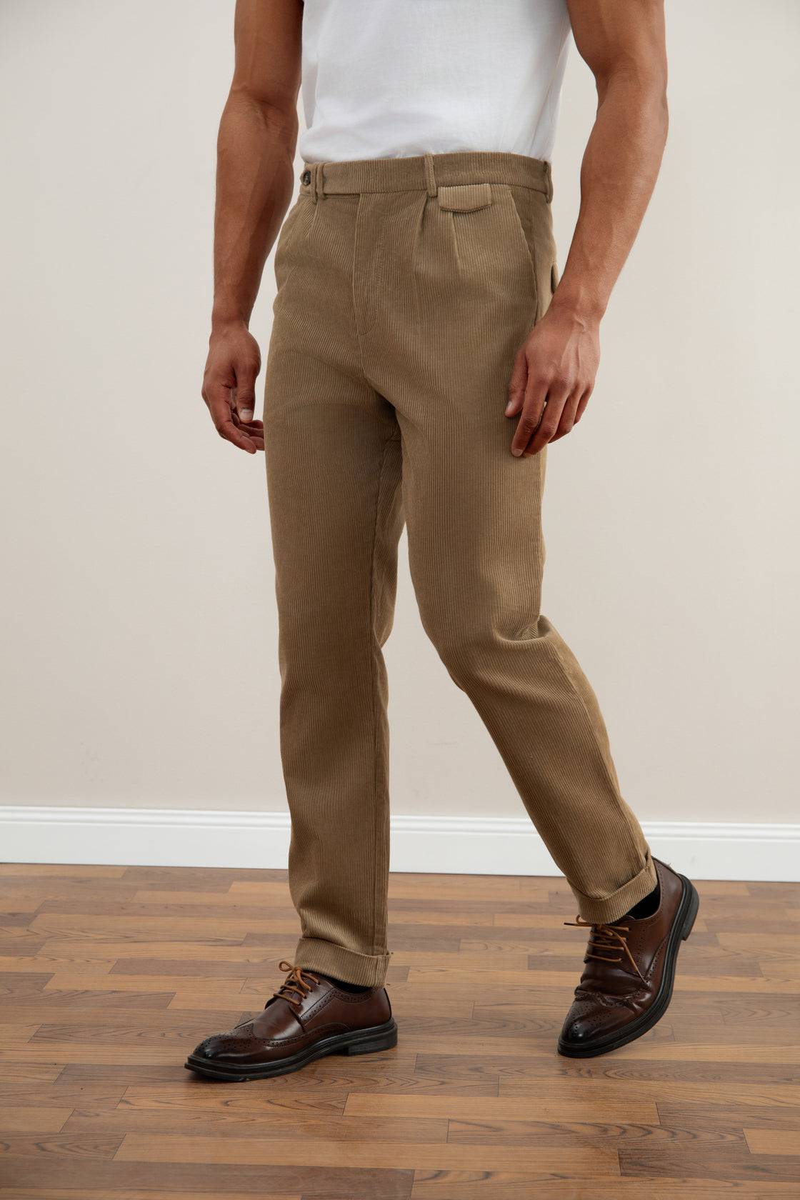 Tan Straight-Fit Corduroy Pants - Tour&Tate