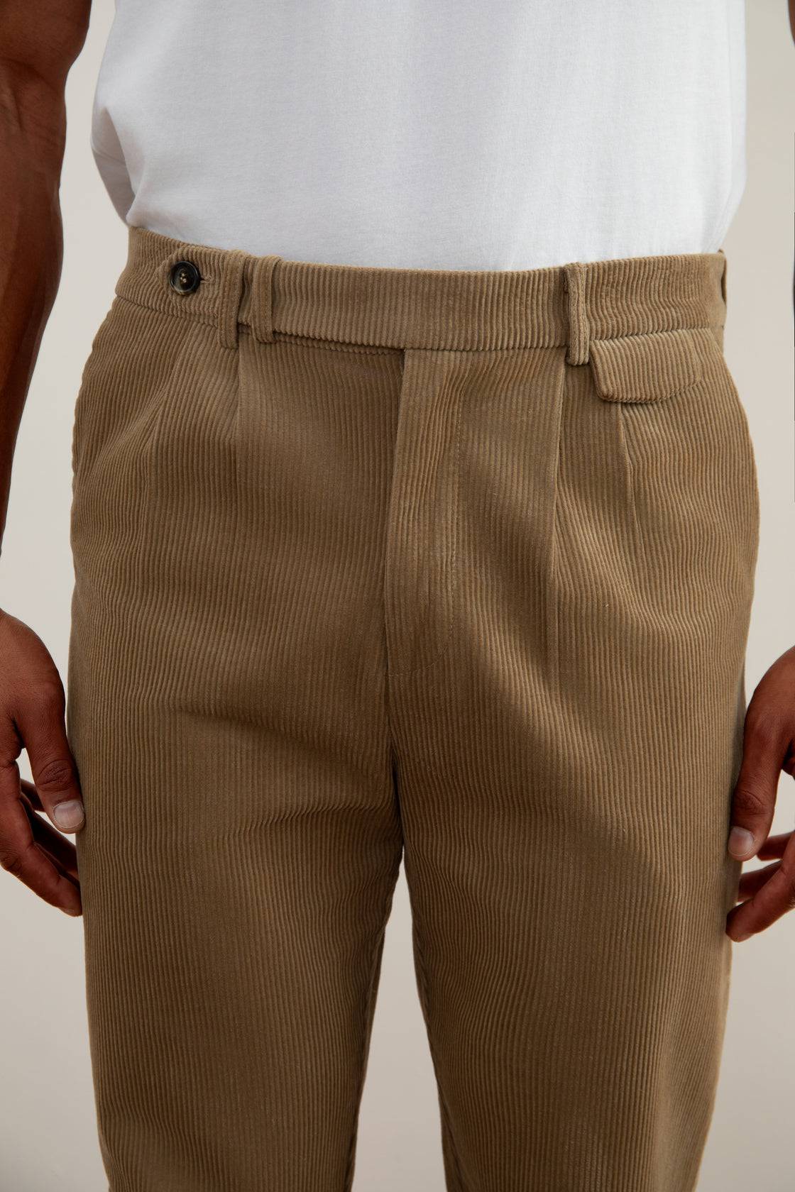 Tan Straight-Fit Corduroy Pants - Tour&Tate