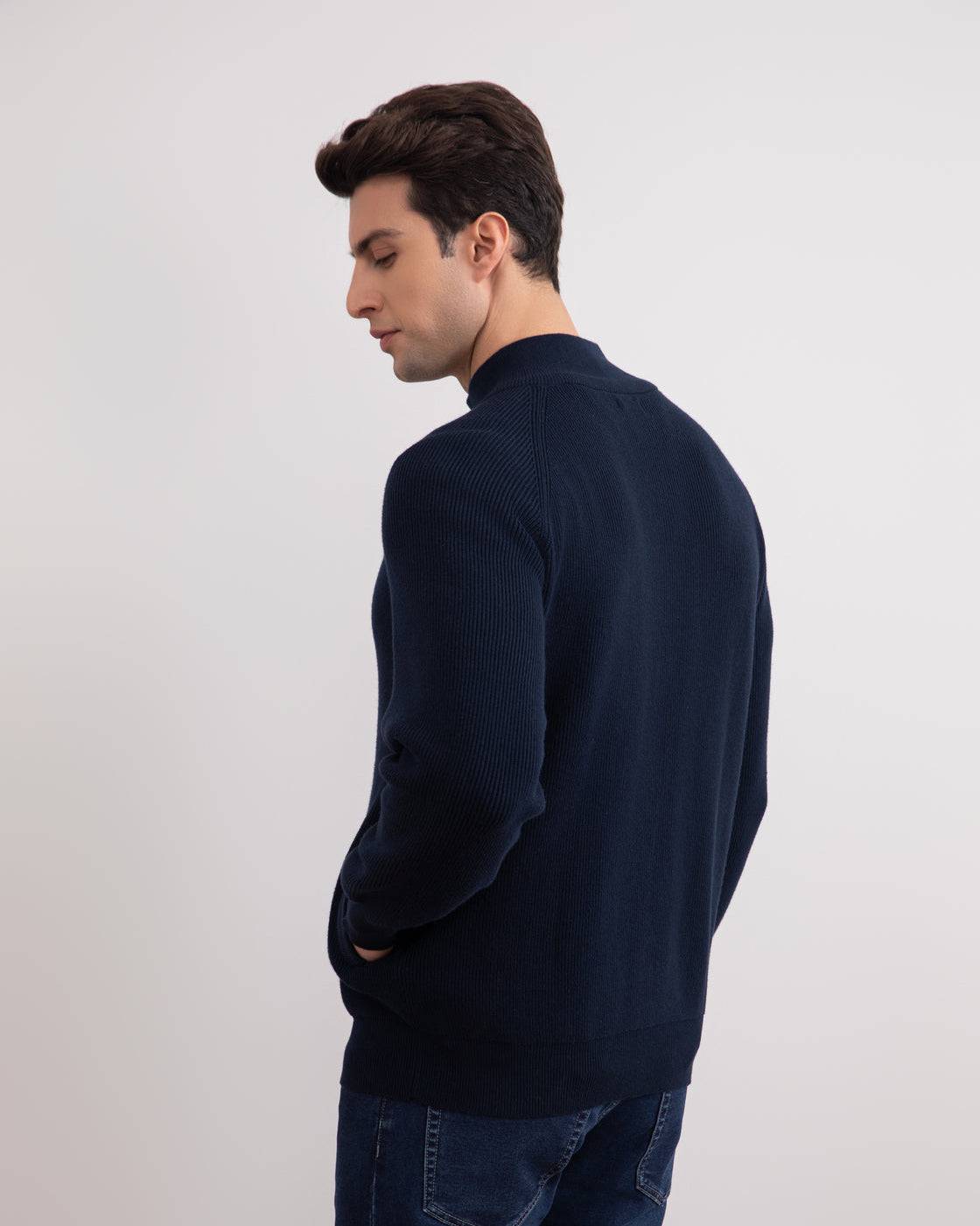 Navy English Rib Full Zip Cardigan - Tour&Tate
