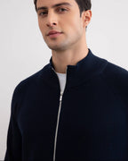 Navy English Rib Full Zip Cardigan - Tour&Tate
