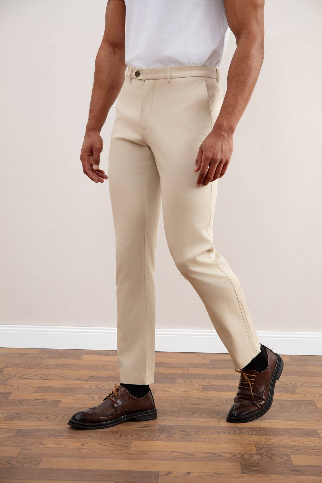 Beige Stretch Straight-Fit Chino - Tour&Tate