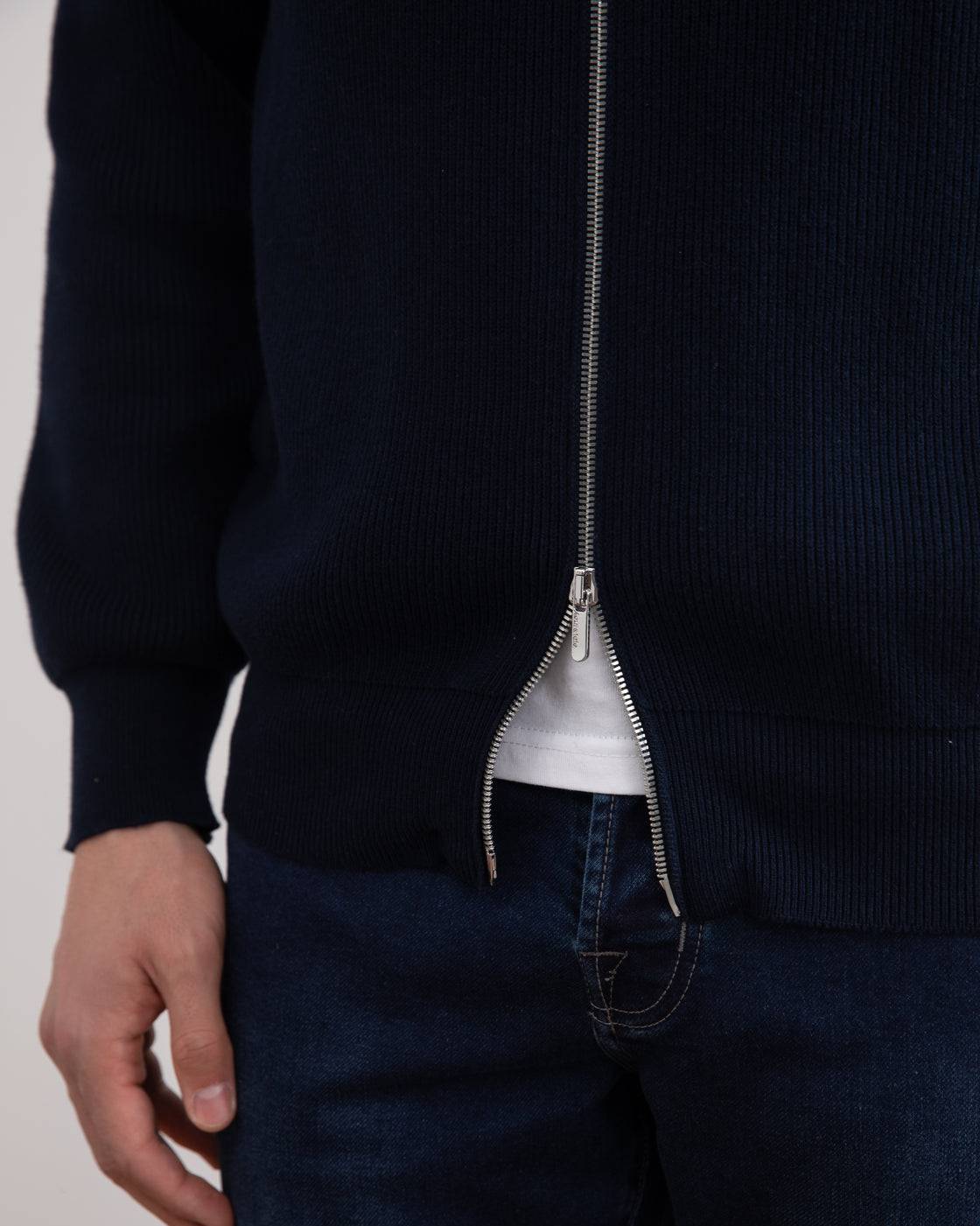 Navy English Rib Full Zip Cardigan - Tour&Tate