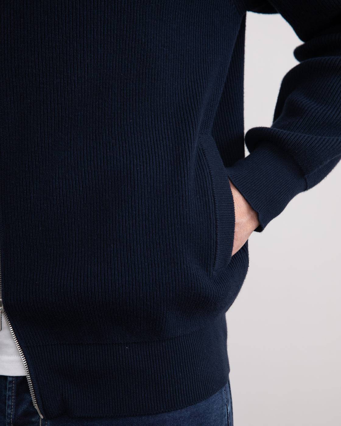 Navy English Rib Full Zip Cardigan - Tour&Tate