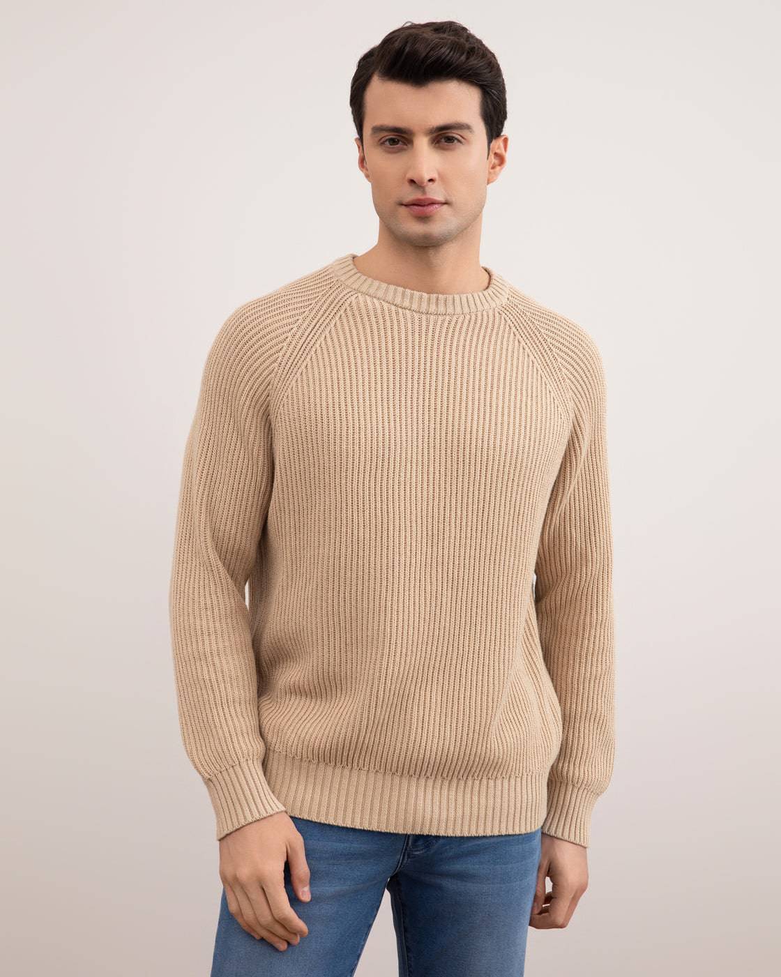 Tan English Rib Crewneck - Tour&Tate