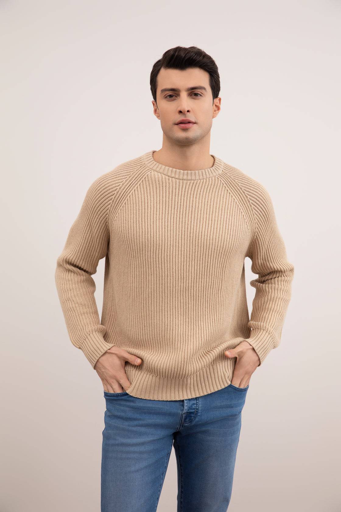 Tan English Rib Crewneck - Tour&Tate