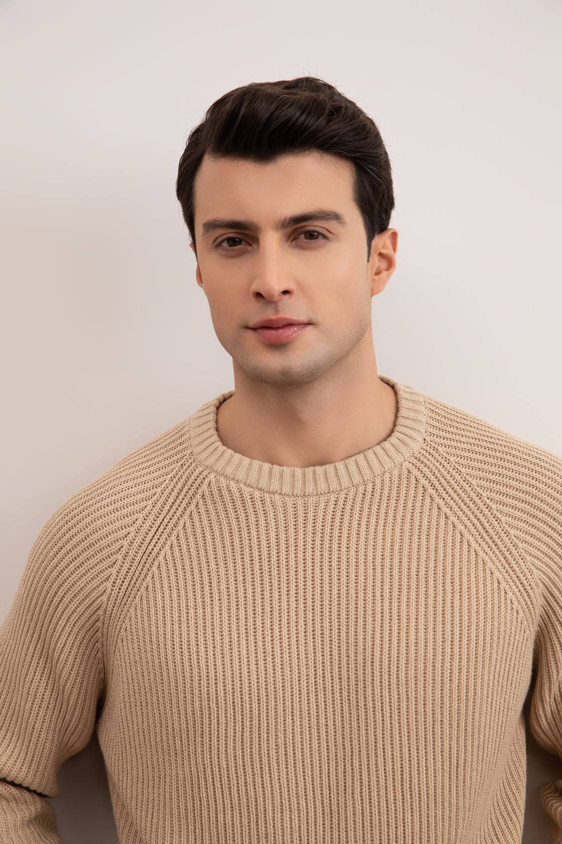 Tan English Rib Crewneck - Tour&Tate