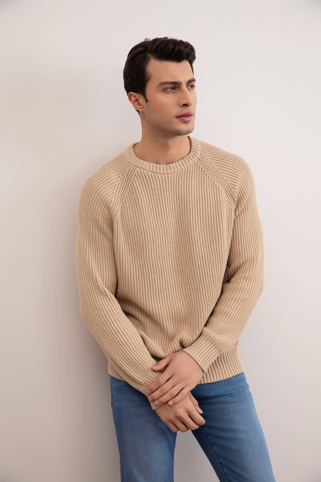 Tan English Rib Crewneck - Tour&Tate