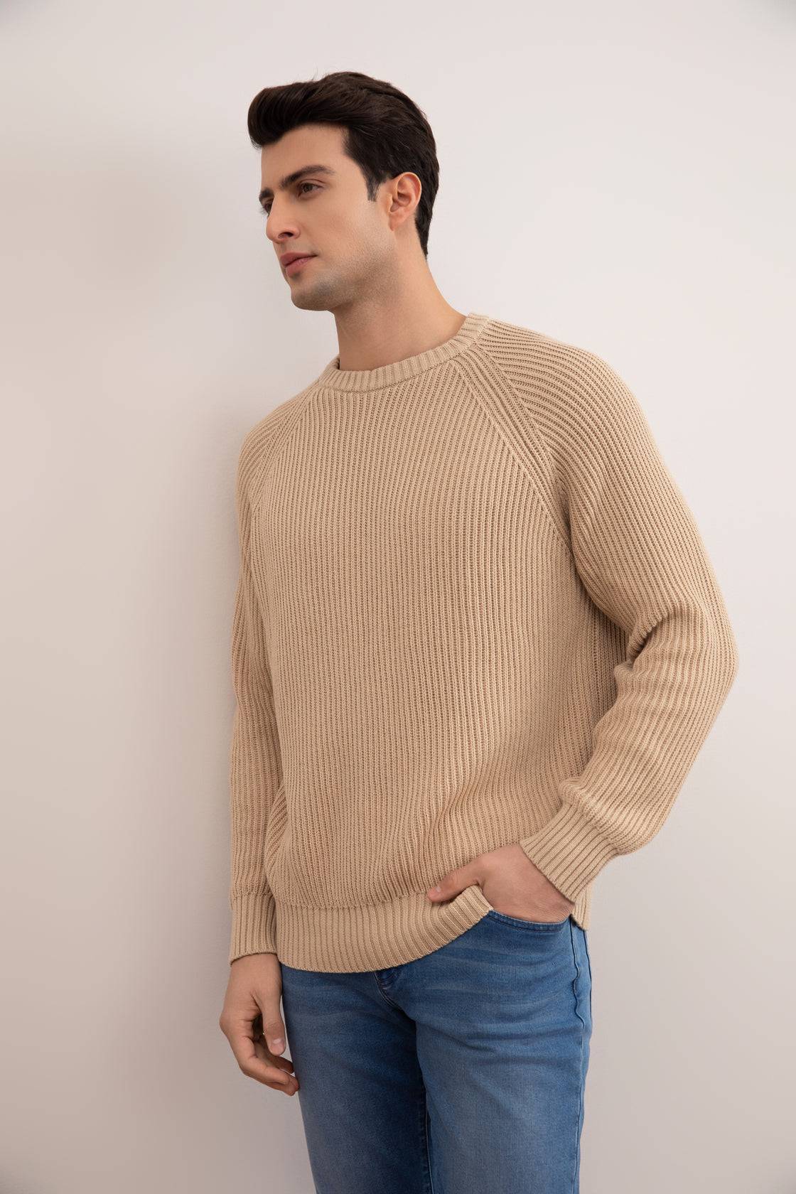 Tan English Rib Crewneck - Tour&Tate