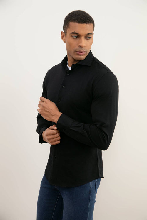 Black Cotton-Piqué Shirt - Tour&Tate