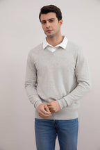 Grey Mélange V-Neck Sweater - Tour&Tate