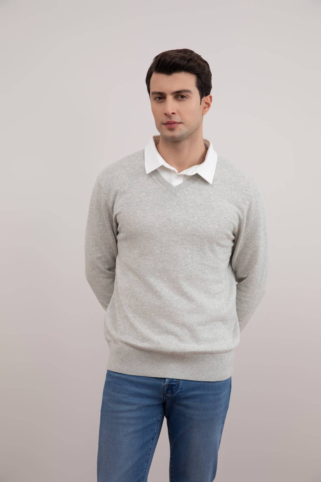 Grey Mélange V-Neck Sweater - Tour&Tate