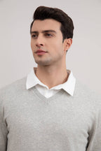 Grey Mélange V-Neck Sweater - Tour&Tate
