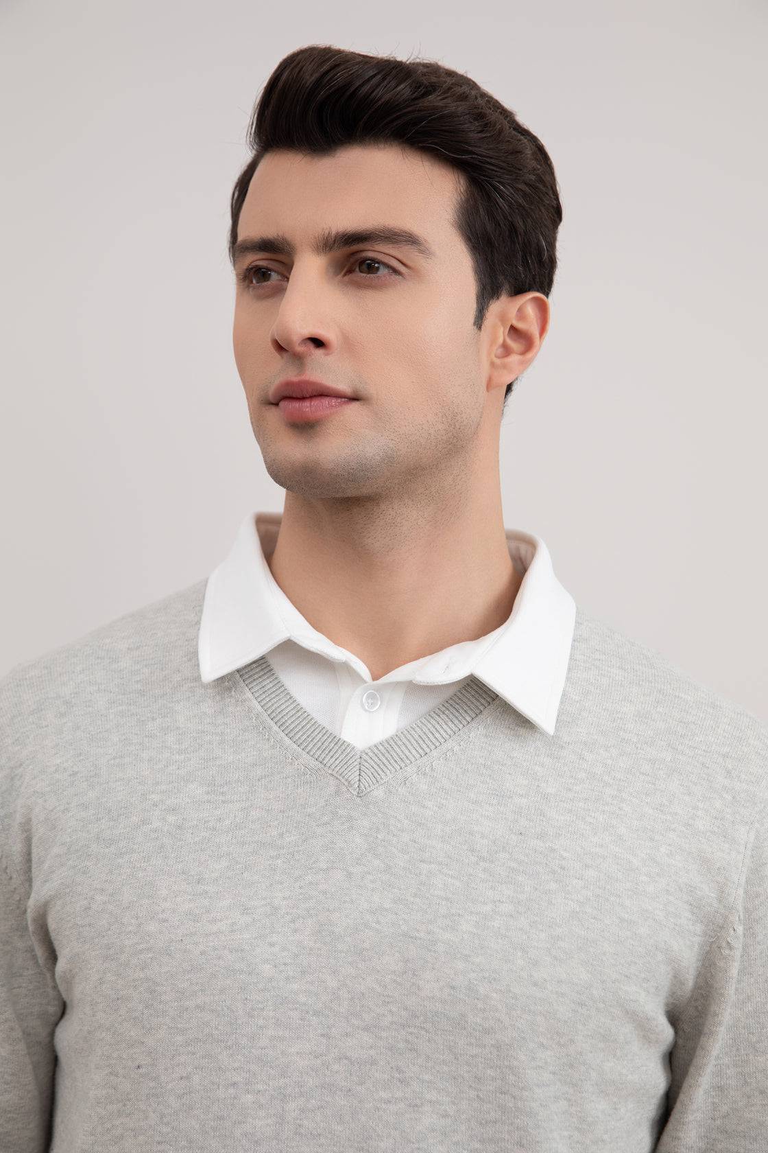 Grey Mélange V-Neck Sweater - Tour&Tate