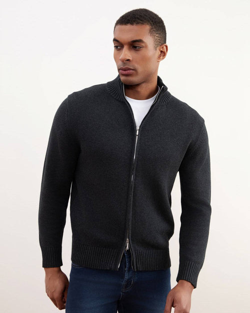 Charchoal Ribbed Zip-Up Sweater - Tour&Tate