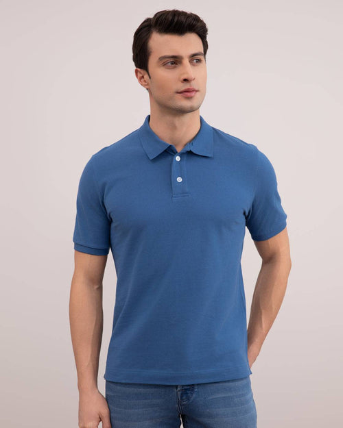 Blue Cotton-Piqué Polo Shirt - Tour&Tate