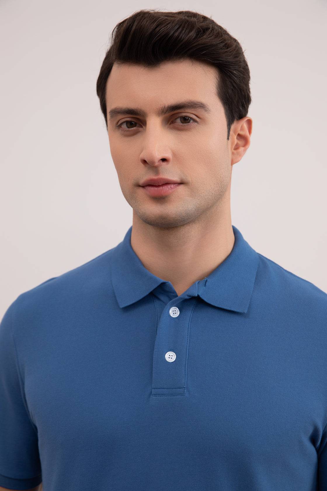 Blue Cotton-Piqué Polo Shirt - Tour&Tate