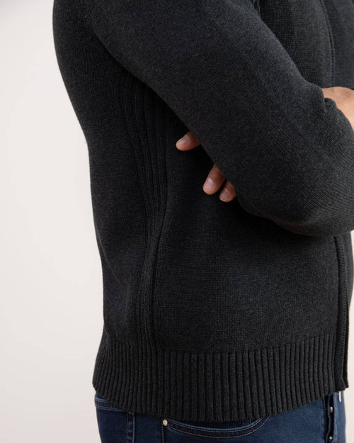 Charchoal Ribbed Zip-Up Sweater - Tour&Tate