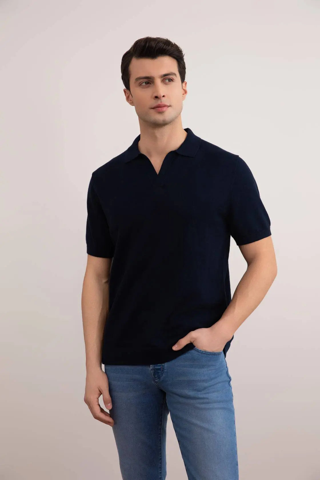 Navy Open Polo T-shirt - Tour&Tate
