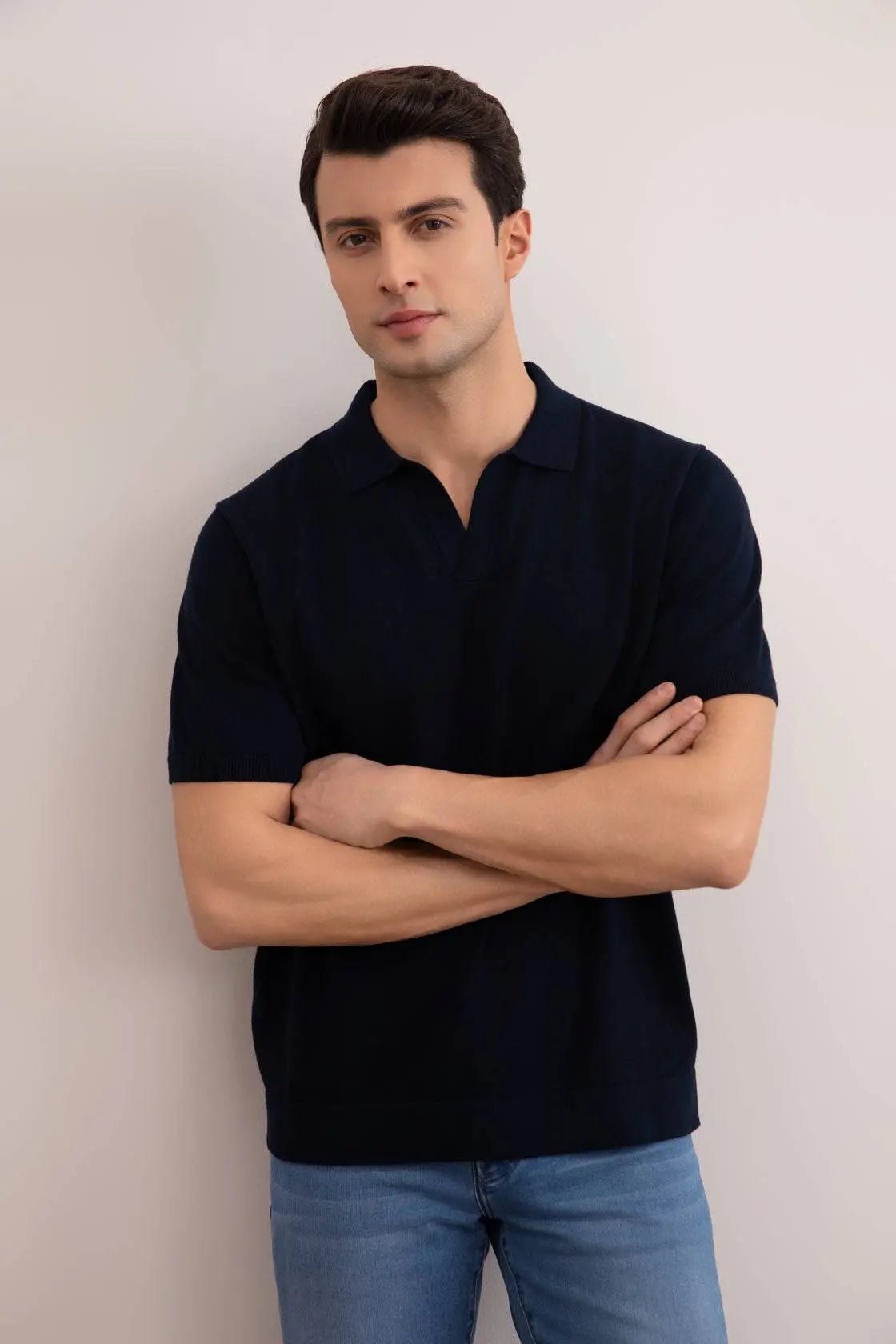 Navy Open Polo T-shirt - Tour&Tate