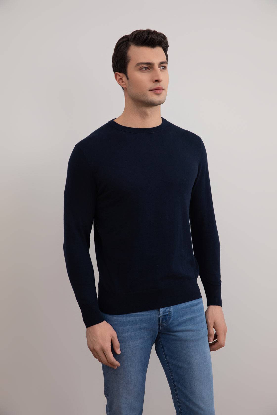 Navy Lightweight Crewneck Sweater - Tour&Tate