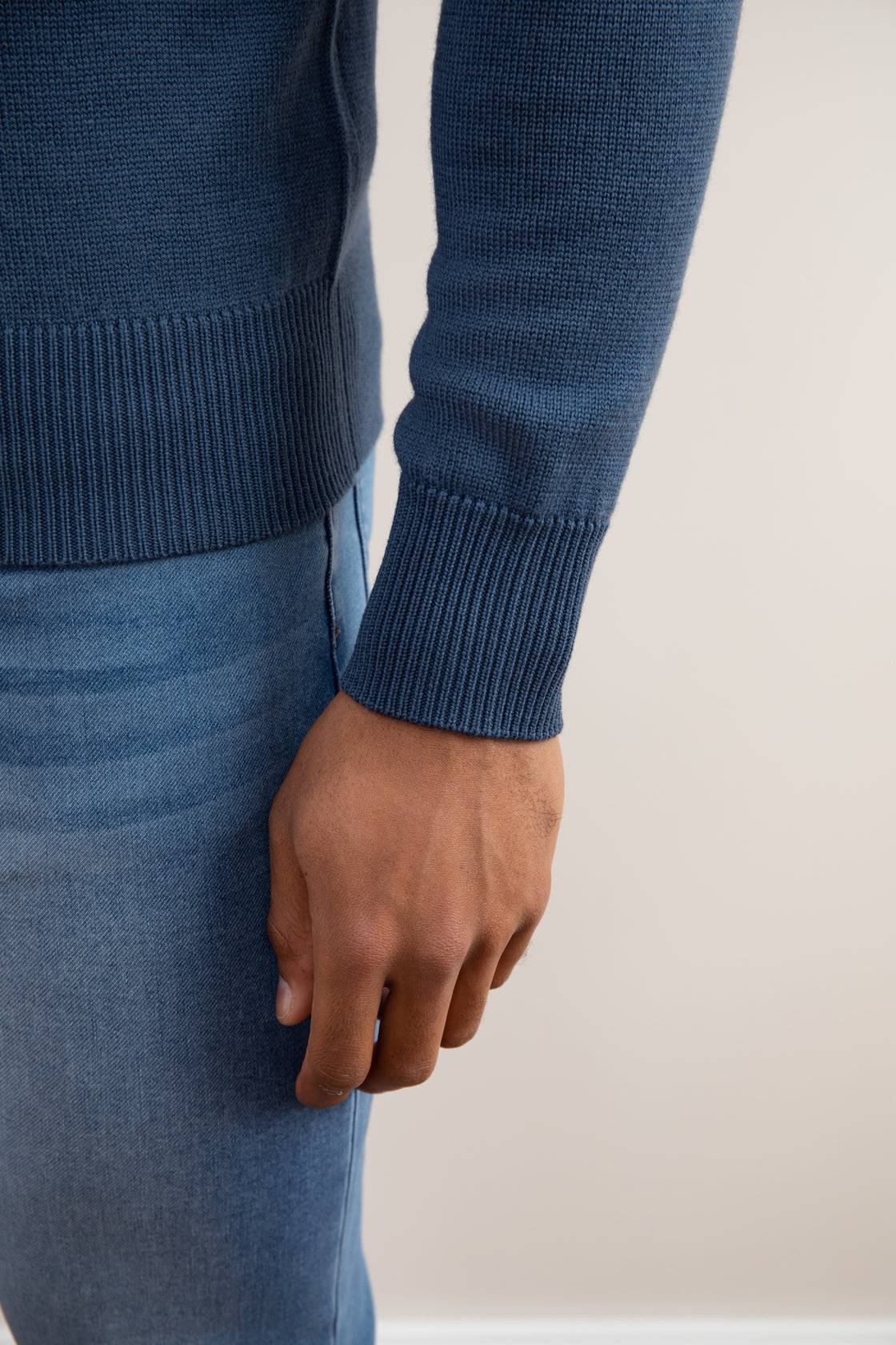 Blue Merino Wool Half-Zip Sweater - Tour&Tate