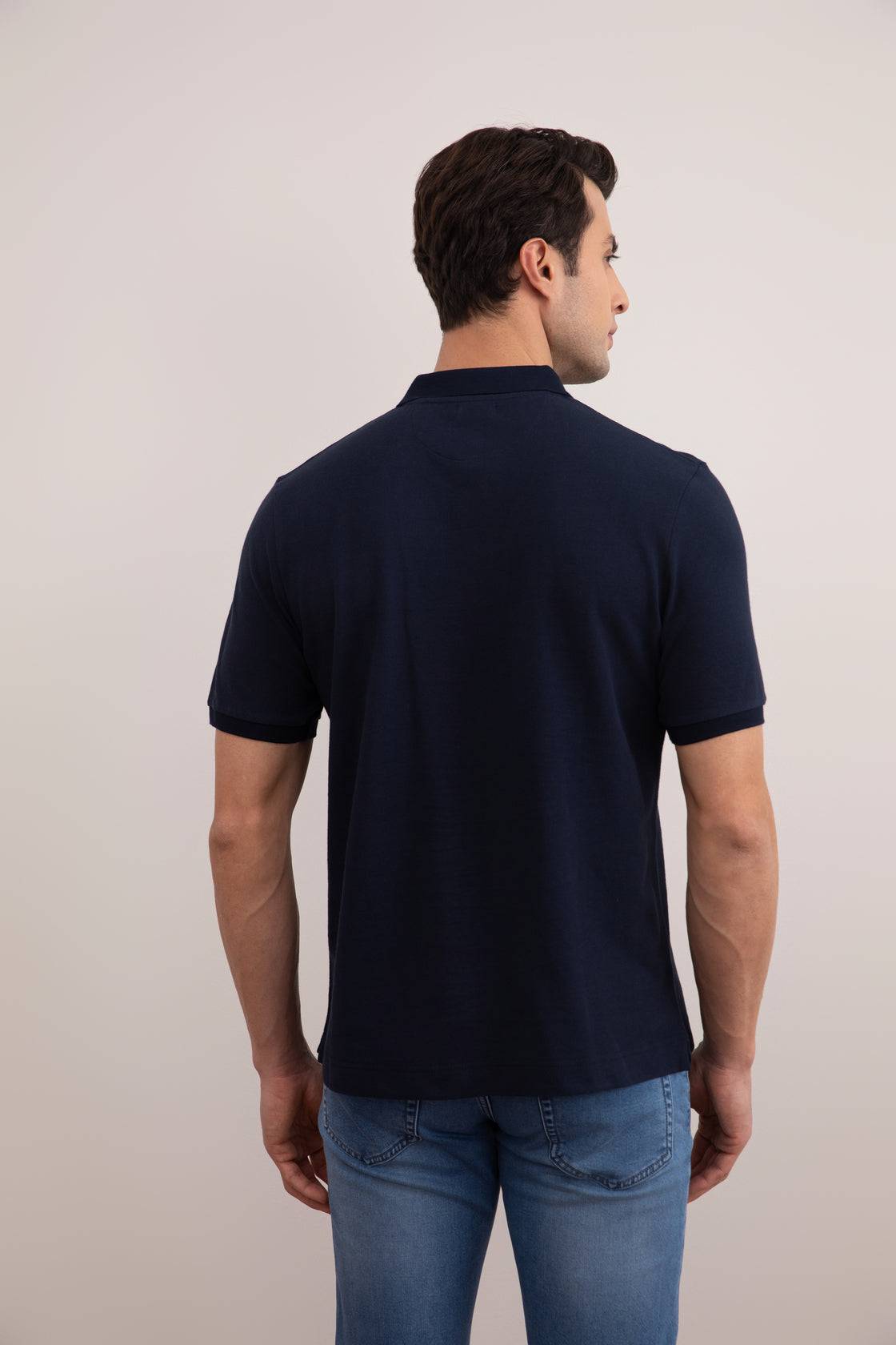 Navy Cotton-Piqué Polo Shirt - Tour&Tate