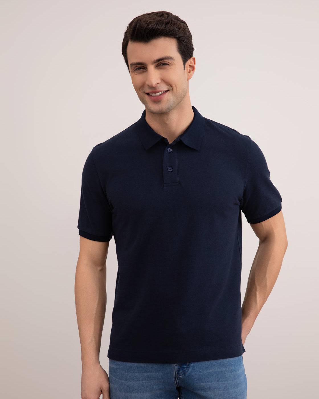 Navy Cotton-Piqué Polo Shirt - Tour&Tate