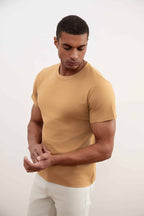 Sand Brown Slim Fit Crew-neck T-shirt - Tour&Tate