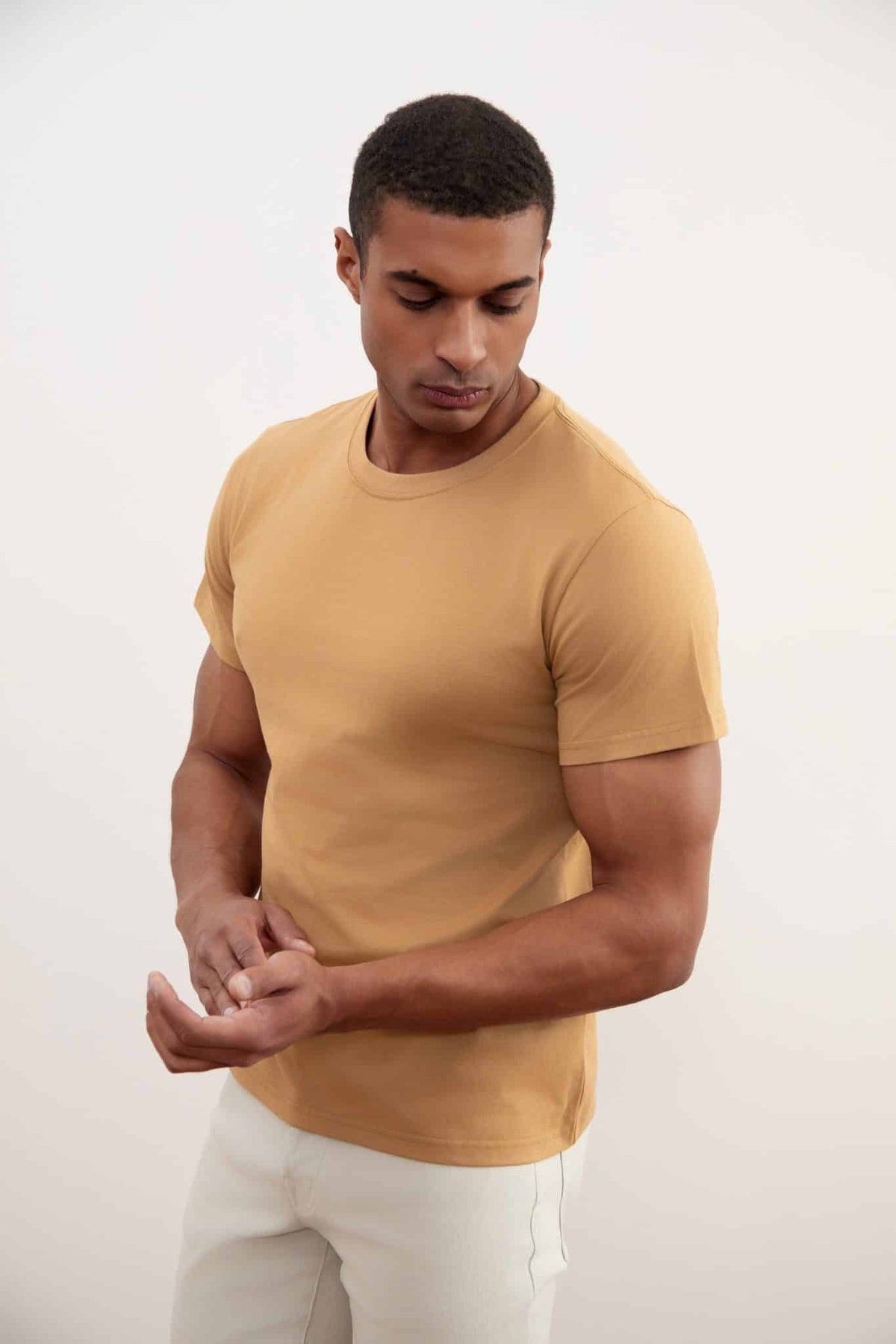 Sand Brown Slim Fit Crew-neck T-shirt - Tour&Tate