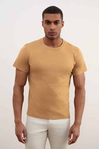 Sand Brown Slim Fit Crew-neck T-shirt - Tour&Tate