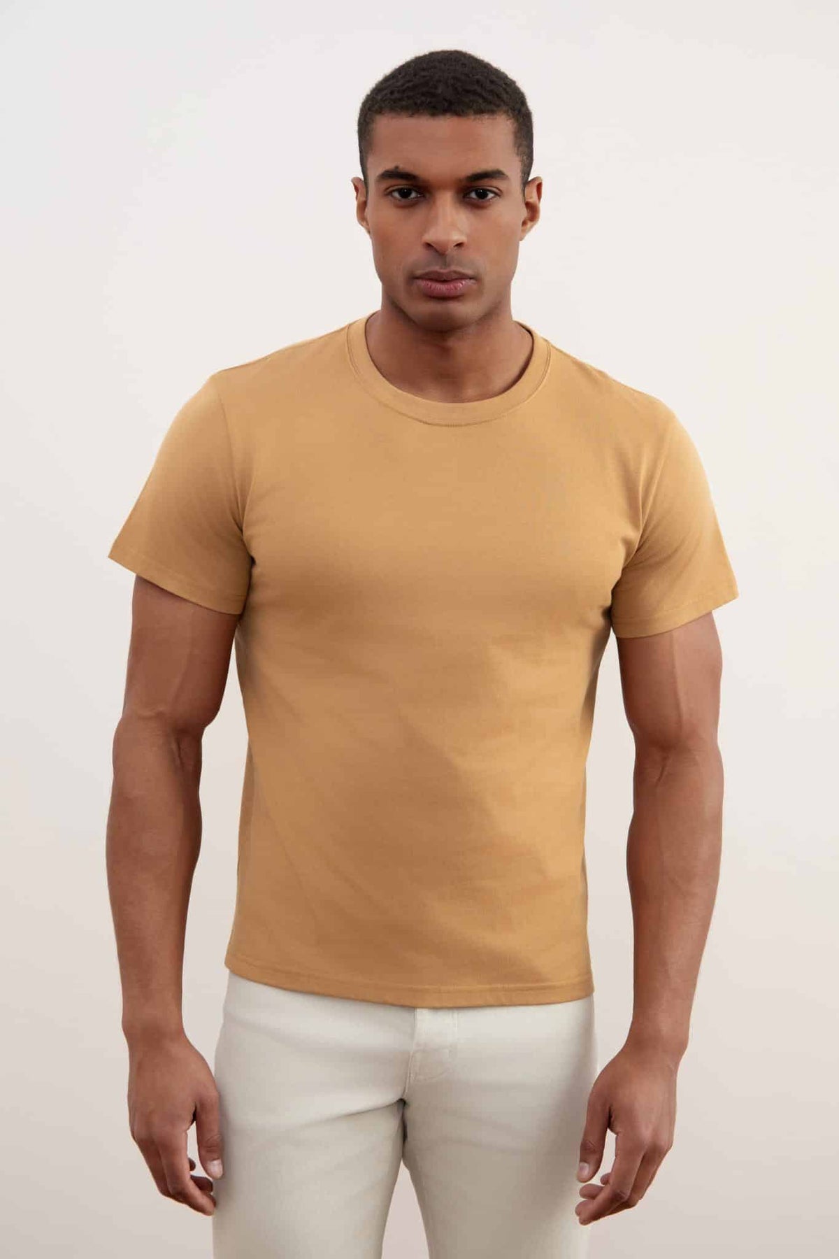 Sand Brown Slim Fit Crew-neck T-shirt - Tour&Tate