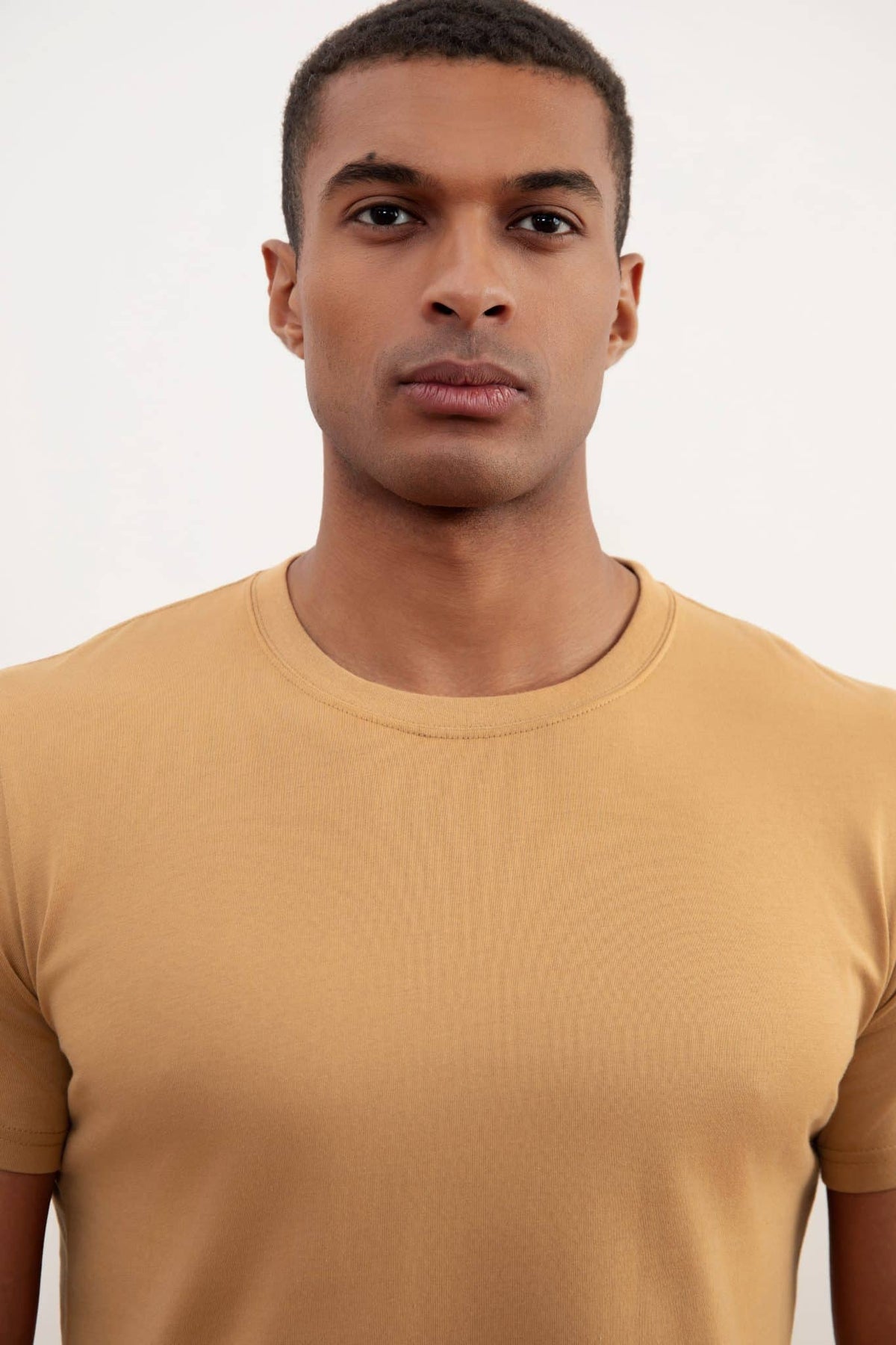 Sand Brown Slim Fit Crew-neck T-shirt - Tour&Tate