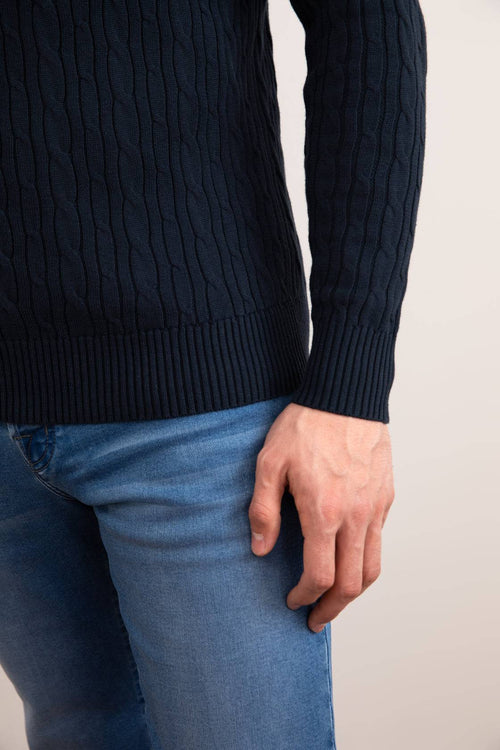 Blue Cable Knit half-zip Sweater - Tour&Tate