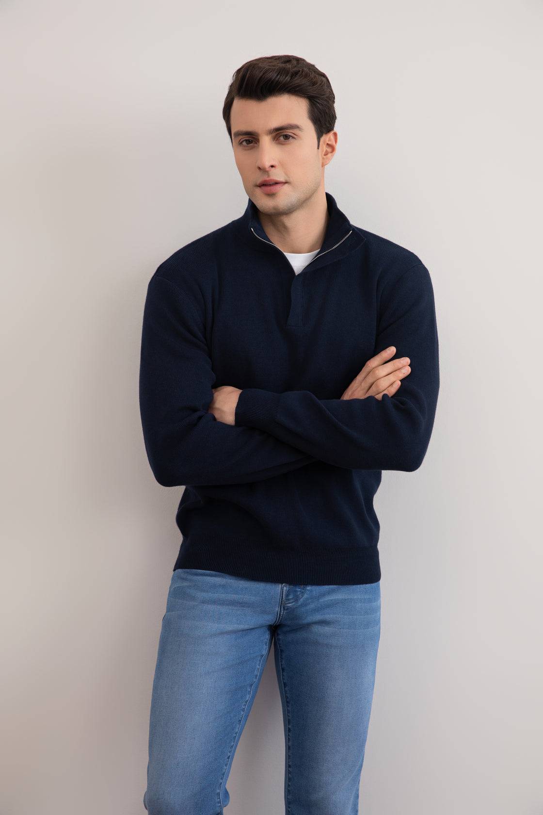 Navy Half-Zip Mock Neck Sweater - Tour&Tate