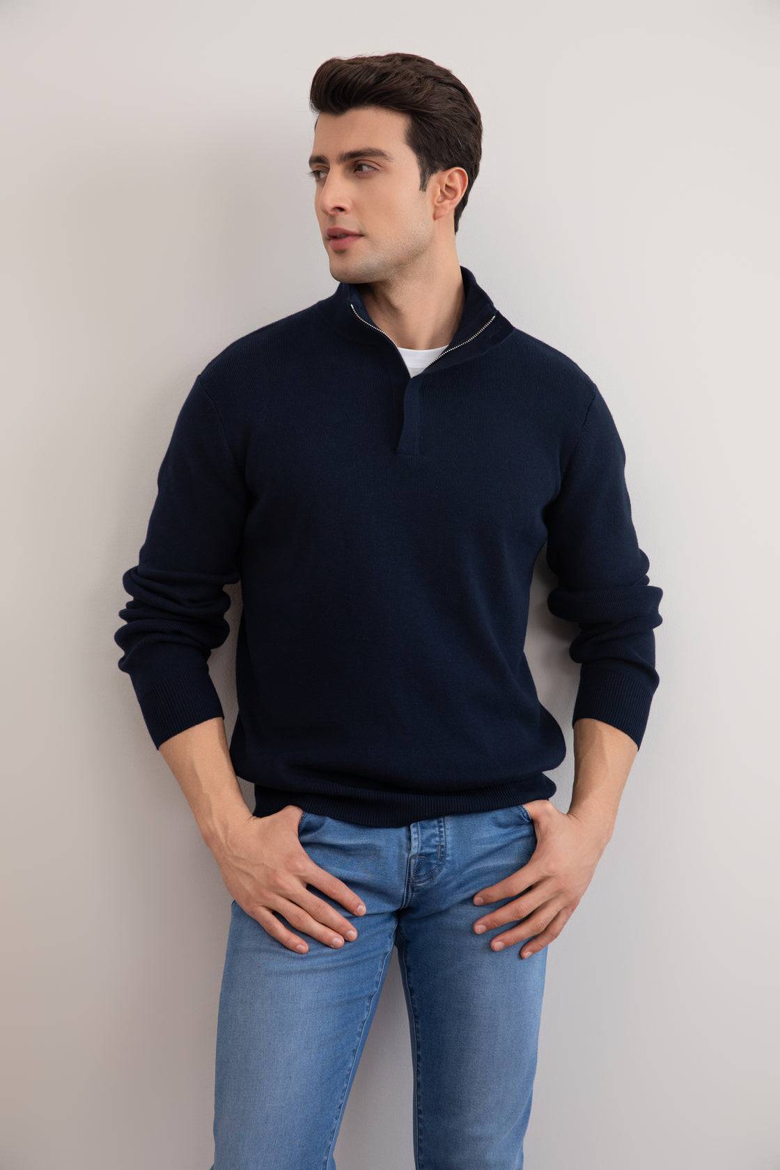 Navy Half-Zip Mock Neck Sweater - Tour&Tate