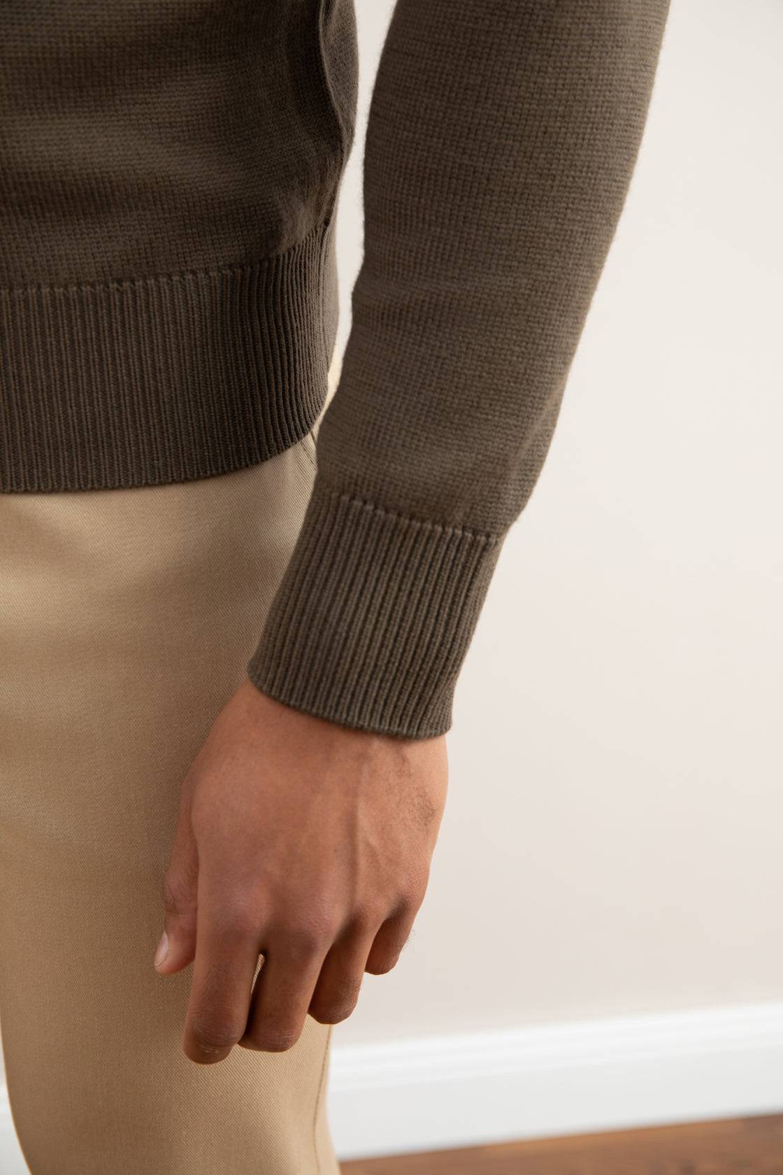 Taupe Merino Wool Half-Zip Sweater - Tour&Tate