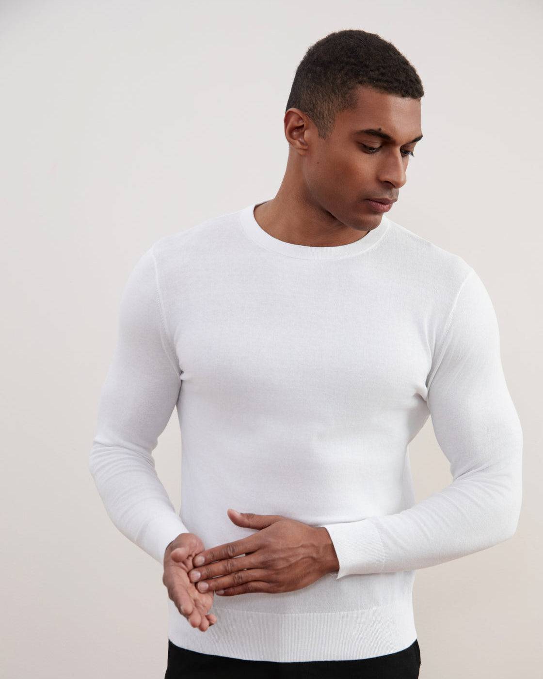 White Lightweight Crewneck Sweater - Tour&Tate