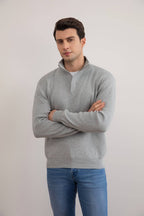 Grey Mélange Half-Zip Mock Neck Sweater - Tour&Tate
