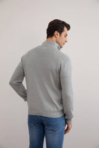Grey Mélange Half-Zip Mock Neck Sweater - Tour&Tate