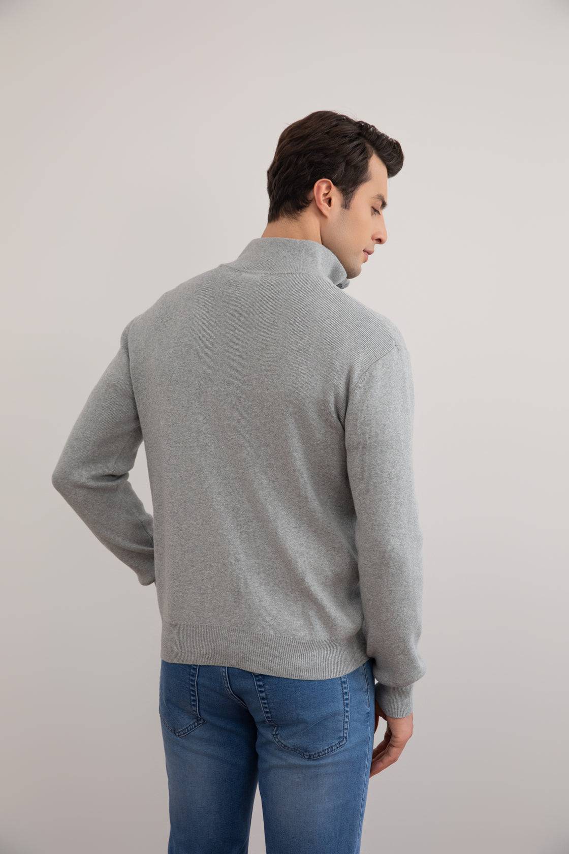 Grey Mélange Half-Zip Mock Neck Sweater - Tour&Tate
